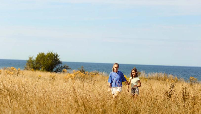 Two people in a field at Center Parcs Nordborg Resort.