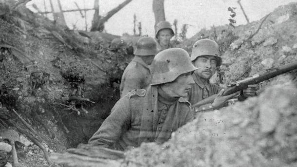 Zuid-Jutse soldaten in de loopgraven tijdens de Eerste Wereldoorlog - mogelijk Verdun